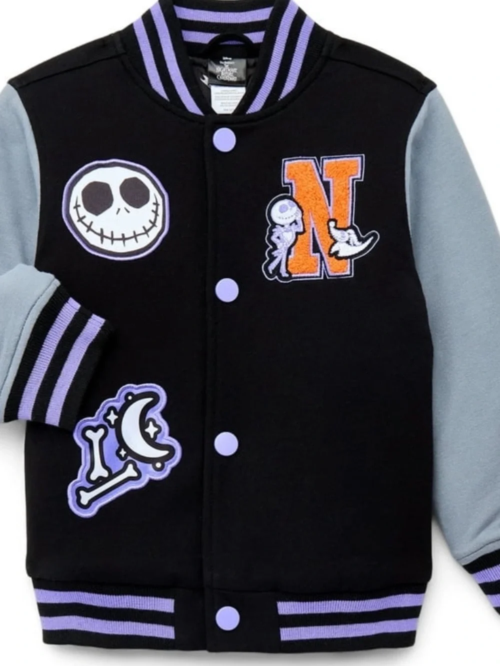 BRAND NEW Nightmare Before Christmas Varsity Jacket - Black, Gray,Purple Size 4T